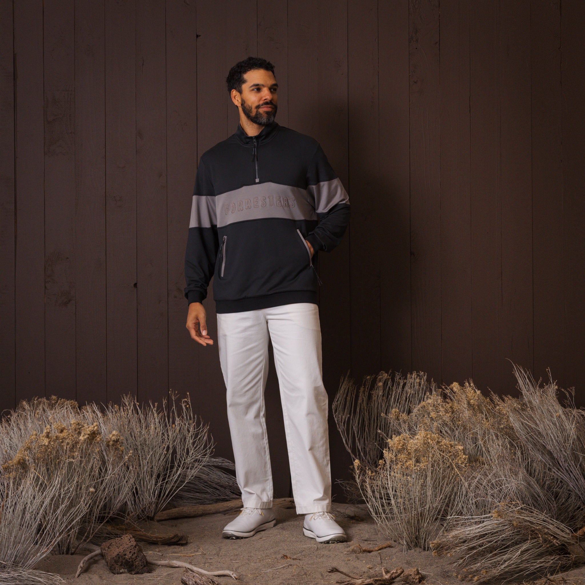 French Terry Quarter Zip - Jet Black/Brushed Nickel